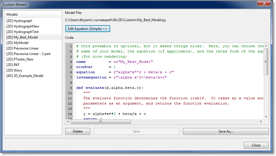 Advanced custom  models in CurveExpert Professional