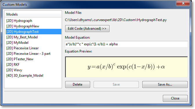 Simple custom  models in CurveExpert Professional